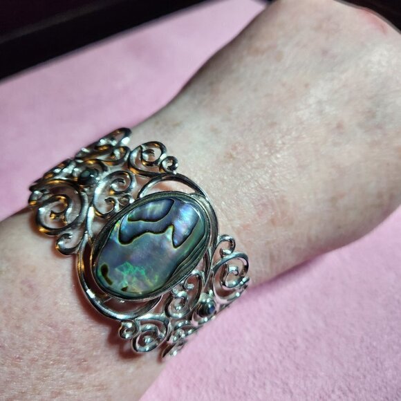 JTV Pacific Style Abalone Shell Silver Cuff Bracelet - Picture 7 of 9